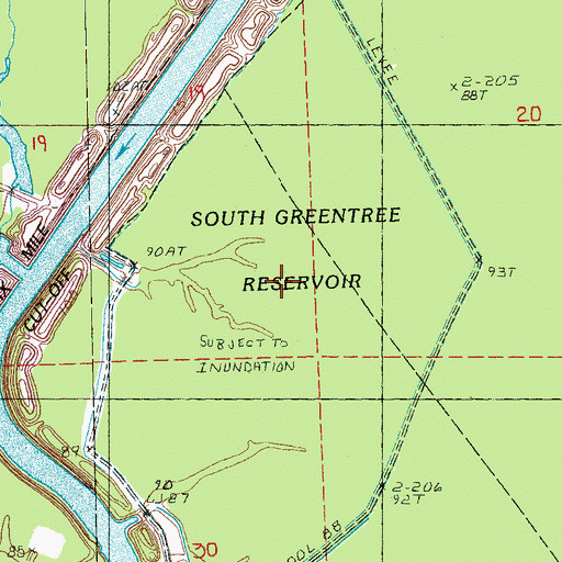 Topographic Map of South Greentree Reservoir, MS