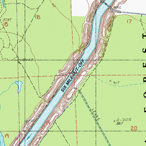 Topographic Map of Six Mile Cut-Off, MS