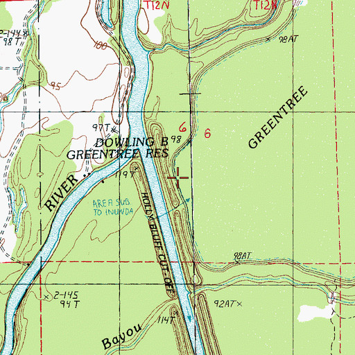 Topographic Map of Dowling Bayou Greentree Reservoir, MS