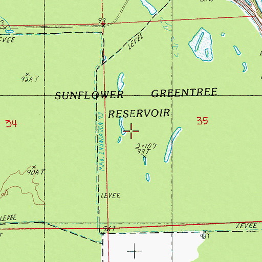 Topographic Map of Sunflower-Greentree Reservoir, MS