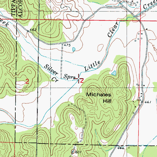 Topographic Map of Silver Springs Creek, MS