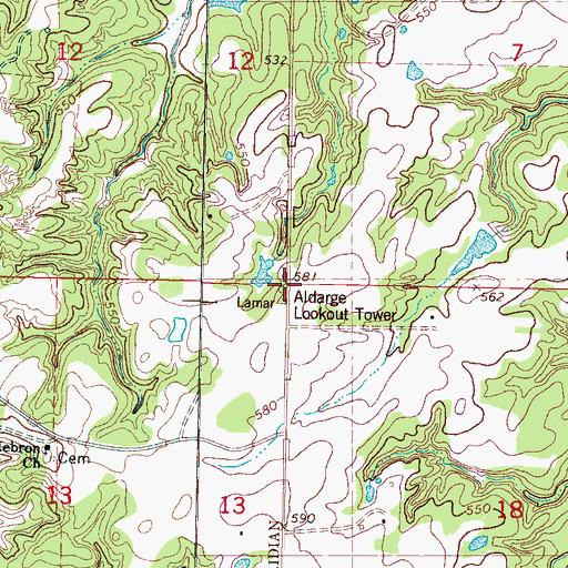 Topographic Map of Aldarge Lookout Tower, MS