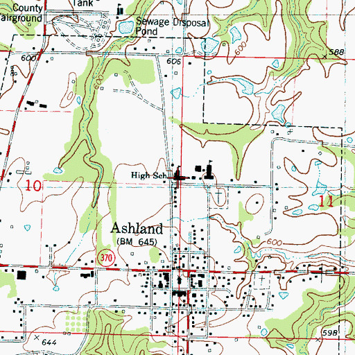 Topographic Map of Ashland High School, MS