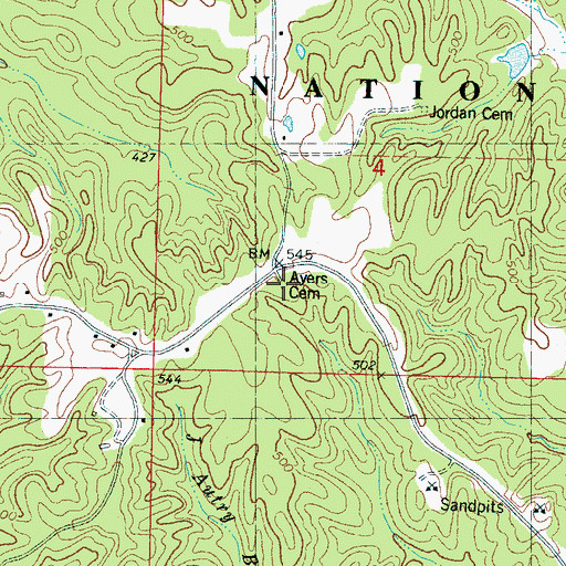 Topographic Map of Ayers Cemetery, MS