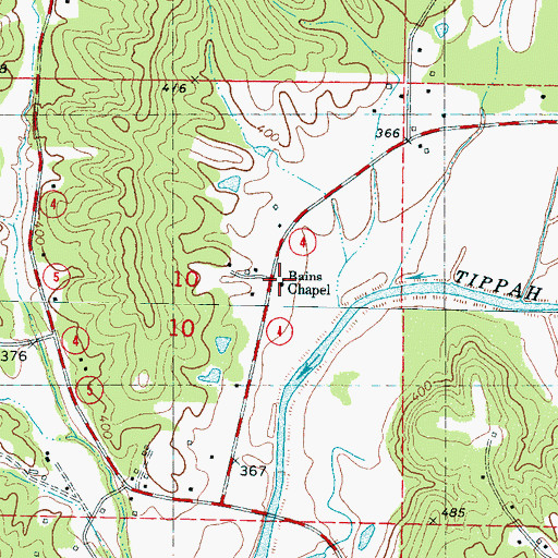 Topographic Map of Bains Chapel, MS