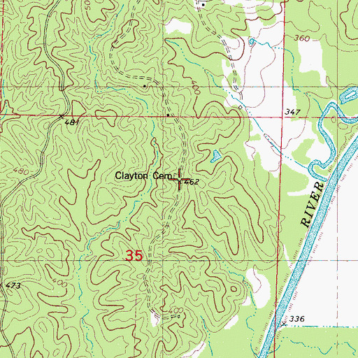 Topographic Map of Clayton Cemetery, MS