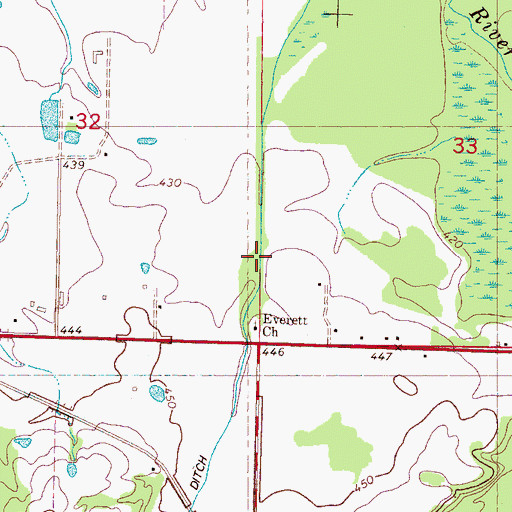 Topographic Map of Everett Church, MS