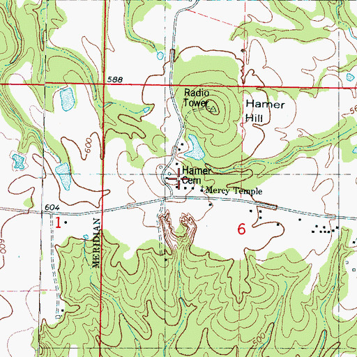 Topographic Map of Hamer Cemetery, MS