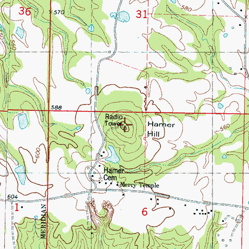Topographic Map of Hamer Hill, MS