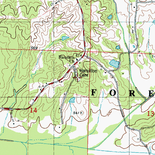 Topographic Map of Hamilton Cemetery, MS