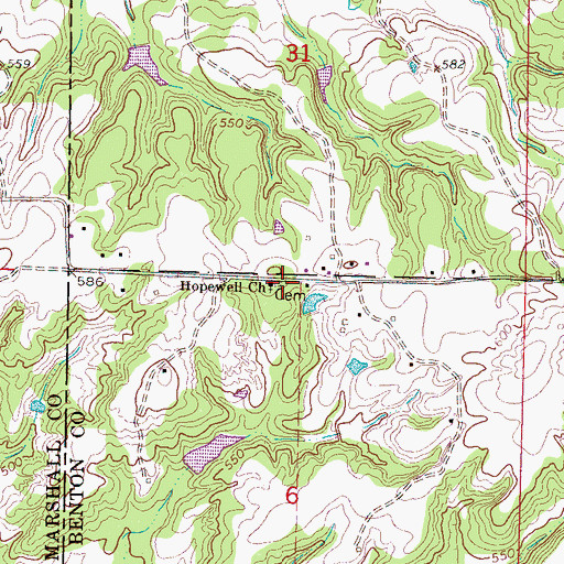 Topographic Map of Hopewell Cemetery, MS