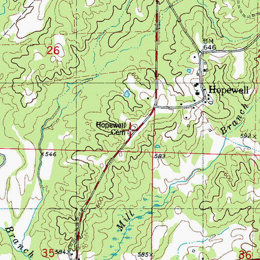 Topographic Map of Hopewell Cemetery, MS