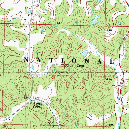 Topographic Map of Jordan Cemetery, MS