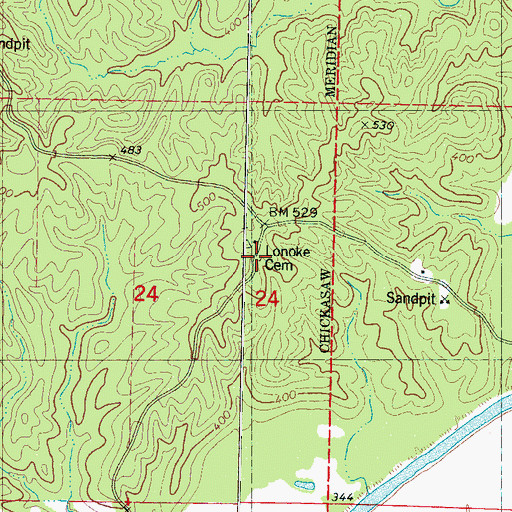Topographic Map of Lonoke Cemetery, MS