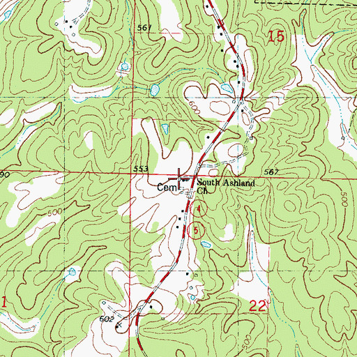 Topographic Map of South Ashland Church, MS
