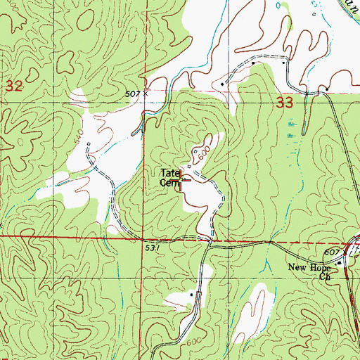 Topographic Map of Tate Cemetery, MS