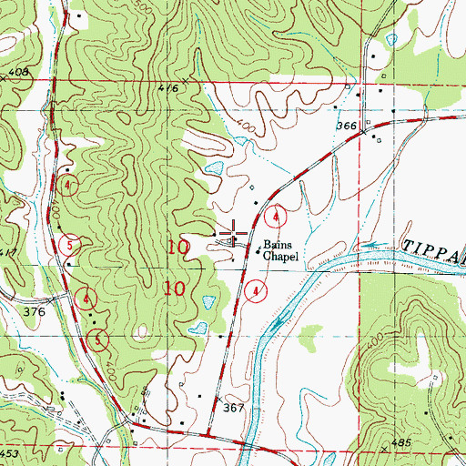 Topographic Map of Tippah (historical), MS