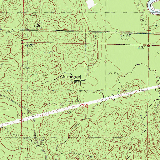 Topographic Map of Alexander Cemetery, MS