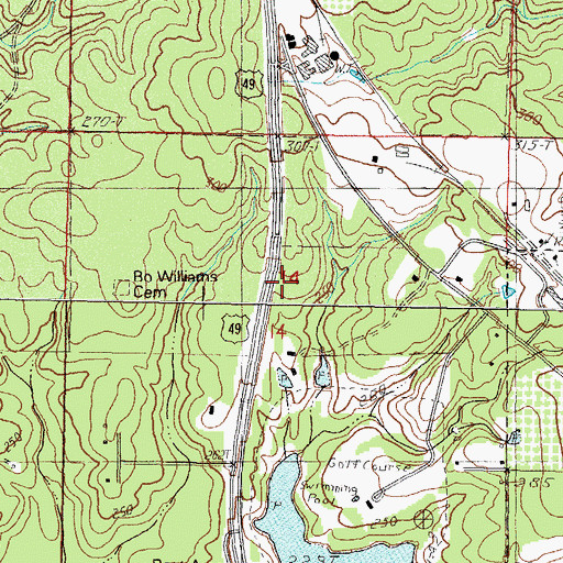 Topographic Map of Bo Williams Cemetery, MS