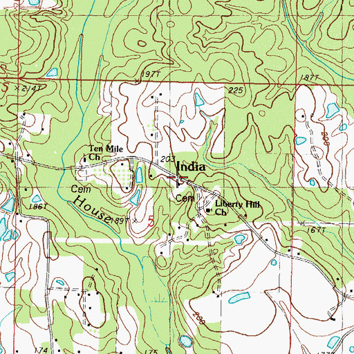 Topographic Map of India, MS