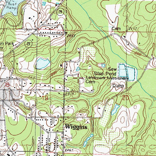 Topographic Map of Landmark Missionary Cemetery, MS