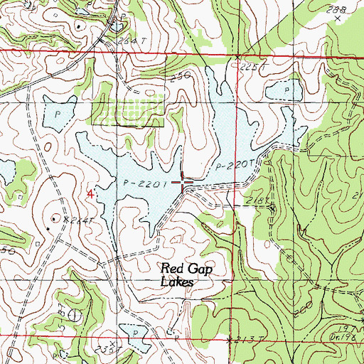 Topographic Map of Red Gap Lakes, MS