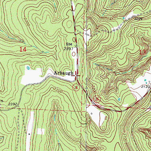 Topographic Map of Arbaugh, AR