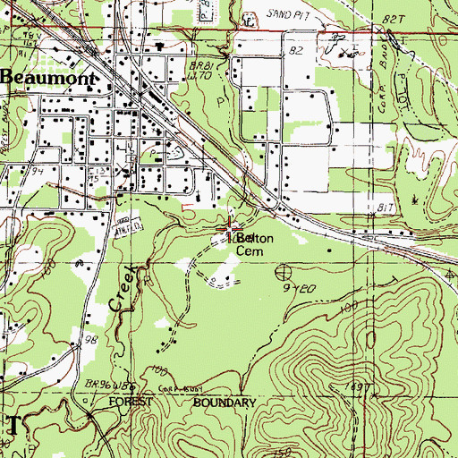 Topographic Map of Belton Cemetery, MS