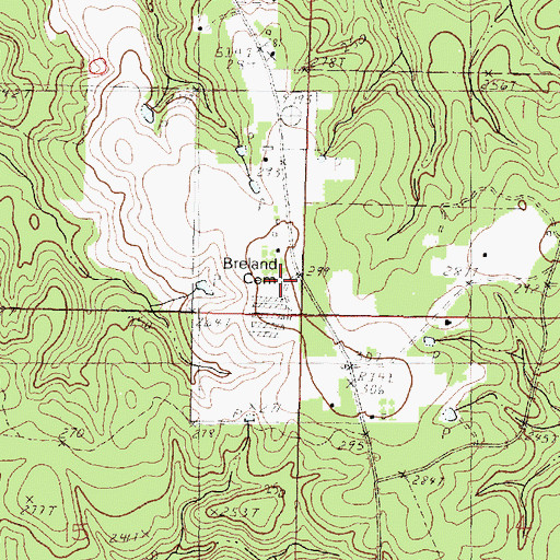 Topographic Map of Breland Cemetery, MS