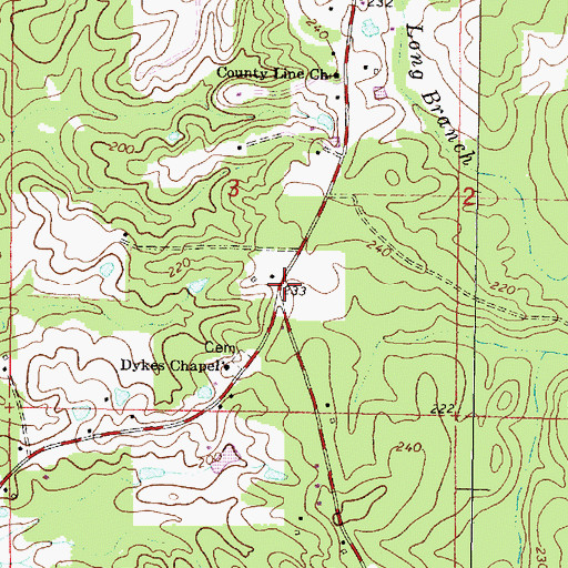 Topographic Map of Dykes School (historical), MS