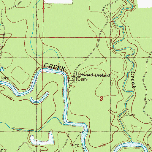 Topographic Map of Howard-Breland Cemetery, MS