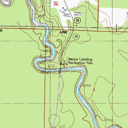 Topographic Map of Janice Landing Recreation Site, MS