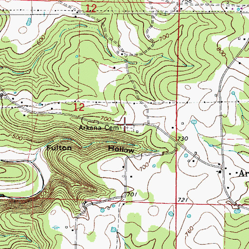 Topographic Map of Arkana Cemetery, AR