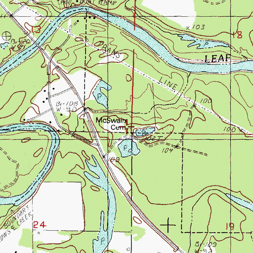 Topographic Map of McSwain Cemetery, MS
