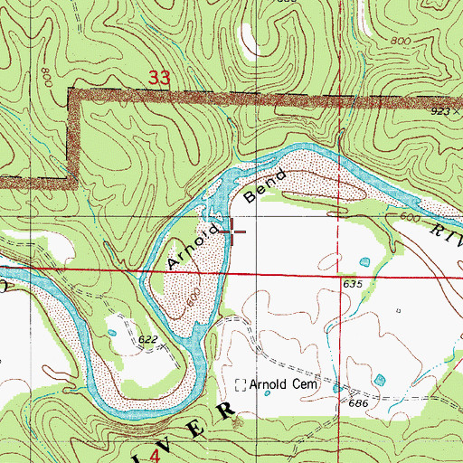 Topographic Map of Arnold Bend, AR