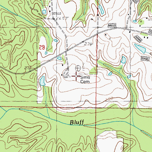 Topographic Map of Sims Cemetery, MS