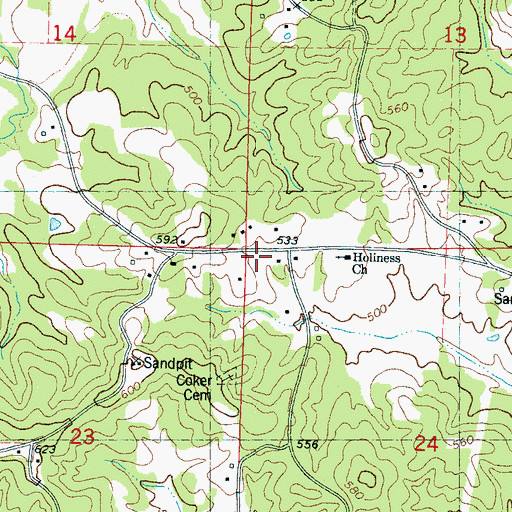 Topographic Map of Bald Hill School (historical), MS