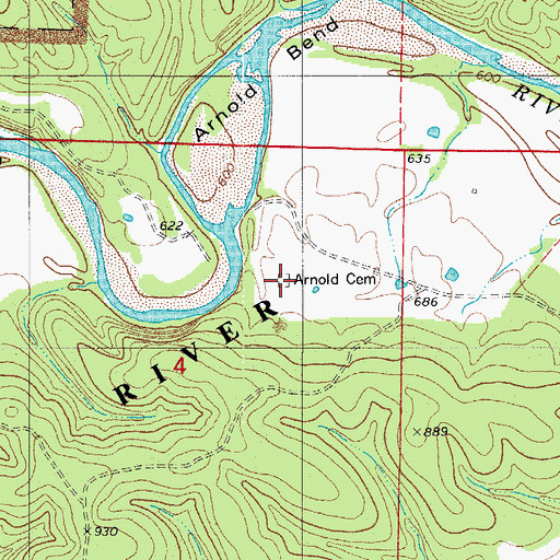 Topographic Map of Arnold Cemetery, AR