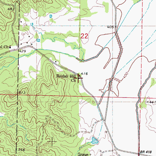 Topographic Map of Beulah Hill Church, MS