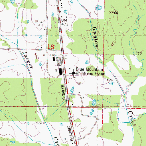 Topographic Map of Blue Mountain Childrens Home, MS