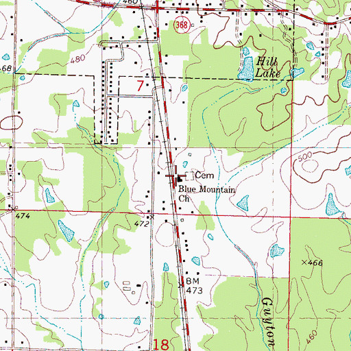 Topographic Map of Blue Mountain Church, MS