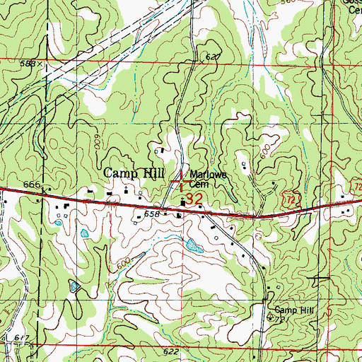 Topographic Map of Marlowe Cemetery, MS