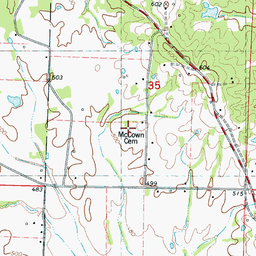 Topographic Map of McCowan Cemetery, MS