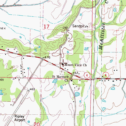 Topographic Map of Mount View Church, MS