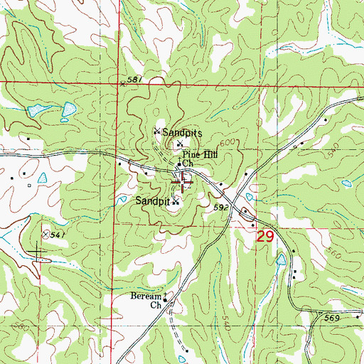 Topographic Map of Pine Hill Cemetery, MS