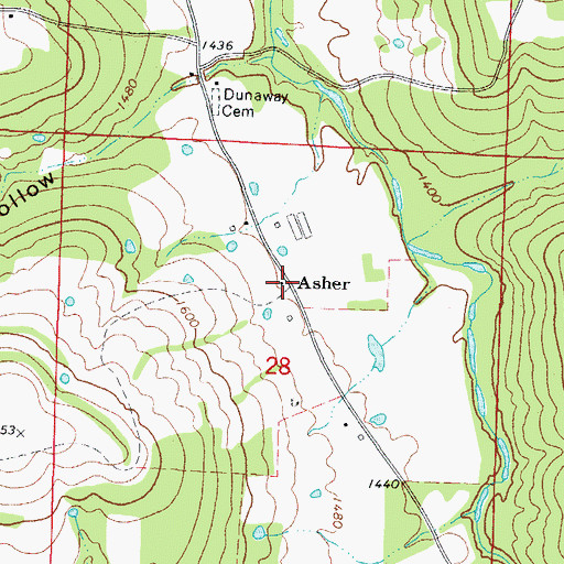 Topographic Map of Asher, AR