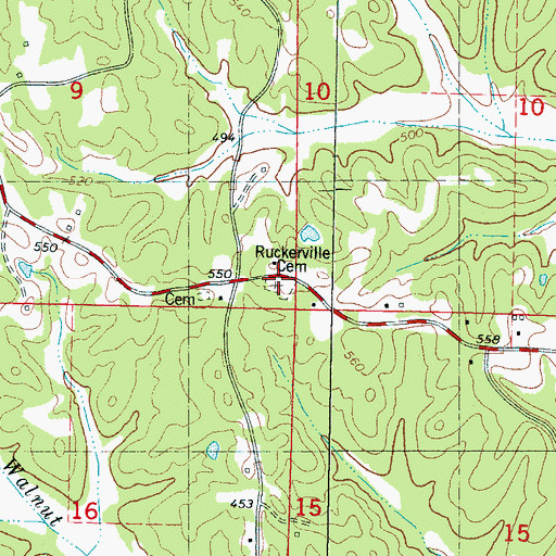 Topographic Map of Ruckerville Cemetery, MS