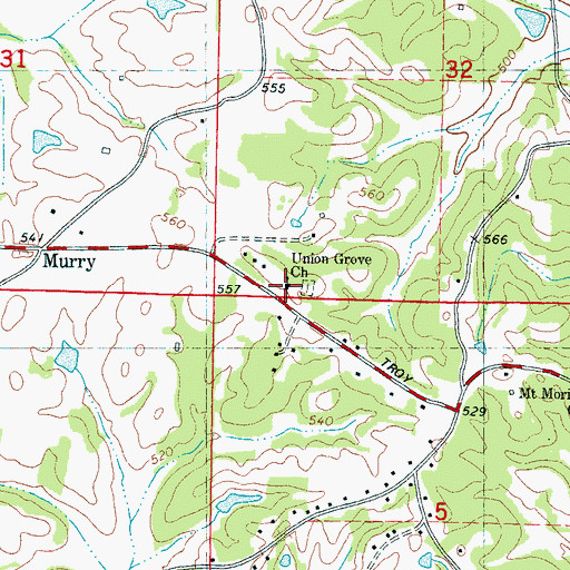 Topographic Map of Union Grove Church, MS