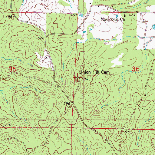 Topographic Map of Union Hill Cemetery, MS