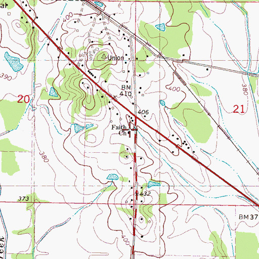 Topographic Map of Faith Church, MS
